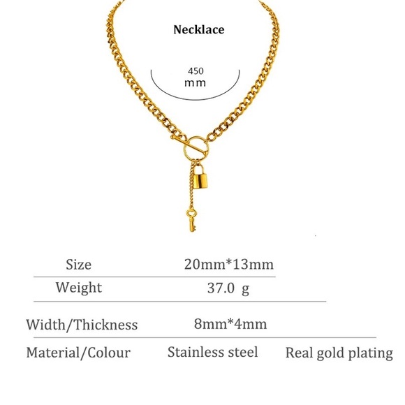 ◾️18K Gold Plated Heart Key Lock Pendant Necklace - Picture 5 of 7